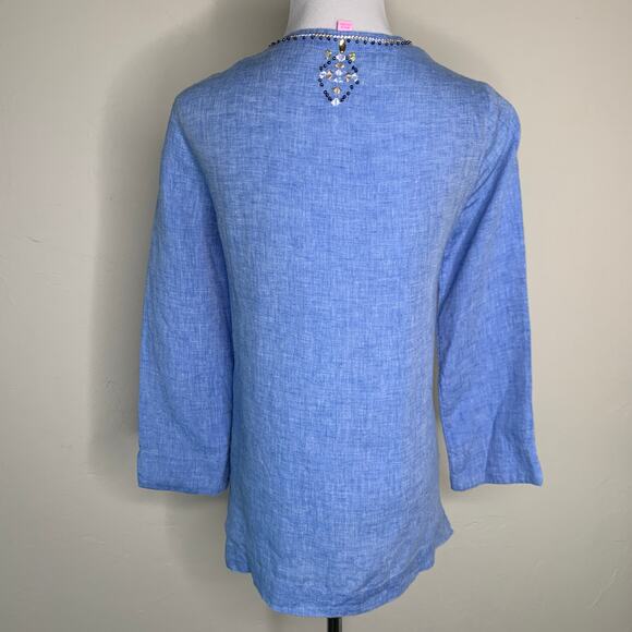 Lily Pulitzer Tunic Blue Linen Sz XS Embroidered - Picture 2 of 9